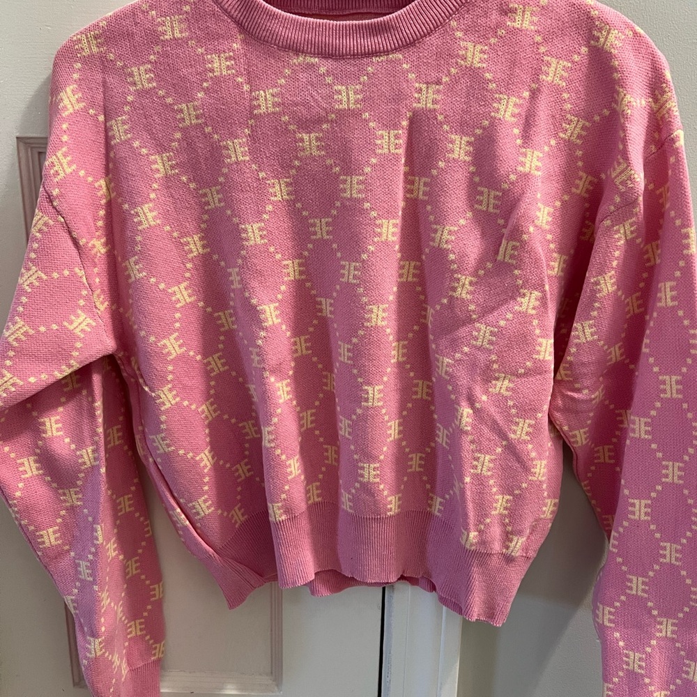 Ellandemm Pink Patterned Knit Sweater SzSM